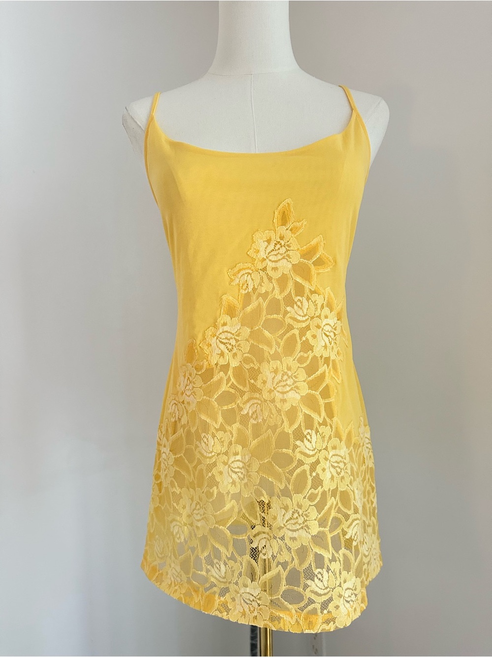 La Perla Yellow Floral Lace Slip Dress